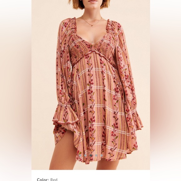 Free People Red Floral Mini Dress - Picture 1 of 9